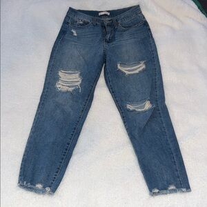 SO Women's Distressed Ankle Jeans - Blue